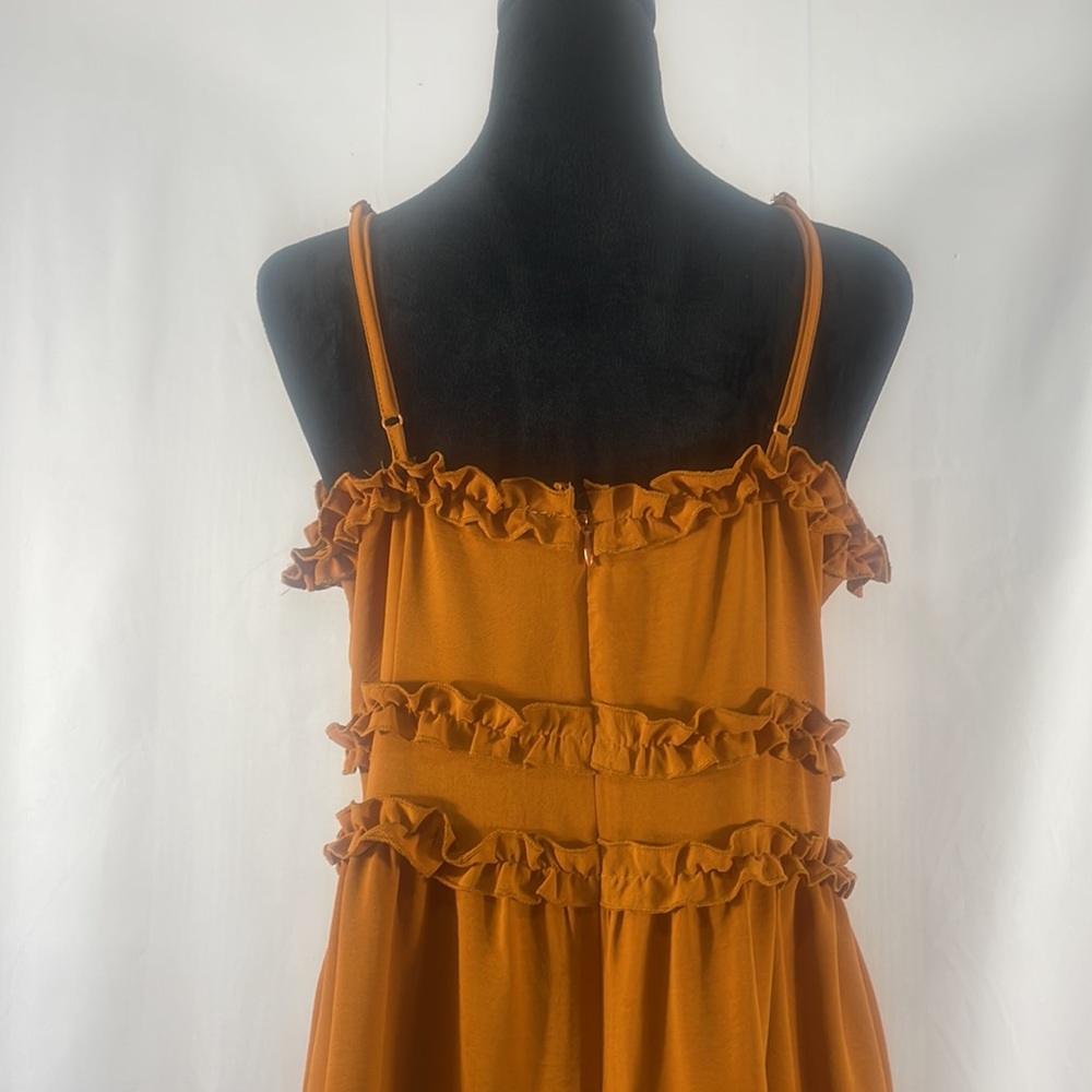Ruffled Orange,brown dress, zipper back, adjustable spaghetti straps, Large - Picture 4 of 9